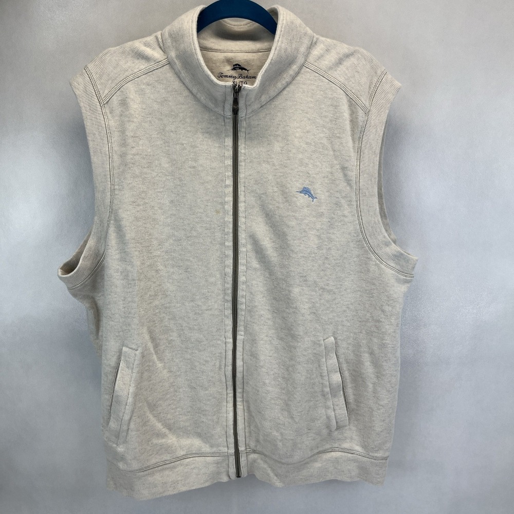 Tommy Bahama Vest Mens Large Light Gray Golf Best Full Zip Stand Up Collar